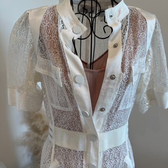 Anthropologie Byron Lars Beauty Mark White Button Up Lace Dress Nude Slip Sz2 - Picture 7 of 16